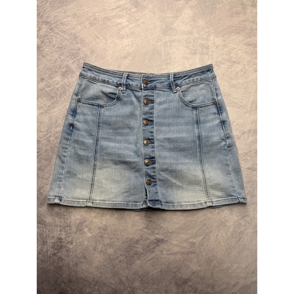 American Eagle Hi-Rise jean Skirt Button Denim Sz 8 western cowgirl‎ festival